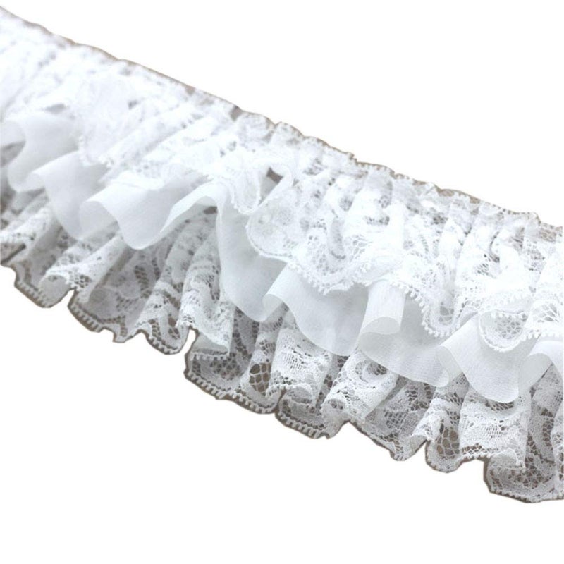 Zthread 3-3/4"" Wide Pleated Chiffon Lace Trims Ruffled Lace Trims for Cloth Sewing DIY Craft Supply (White-2Yard) - Image 1